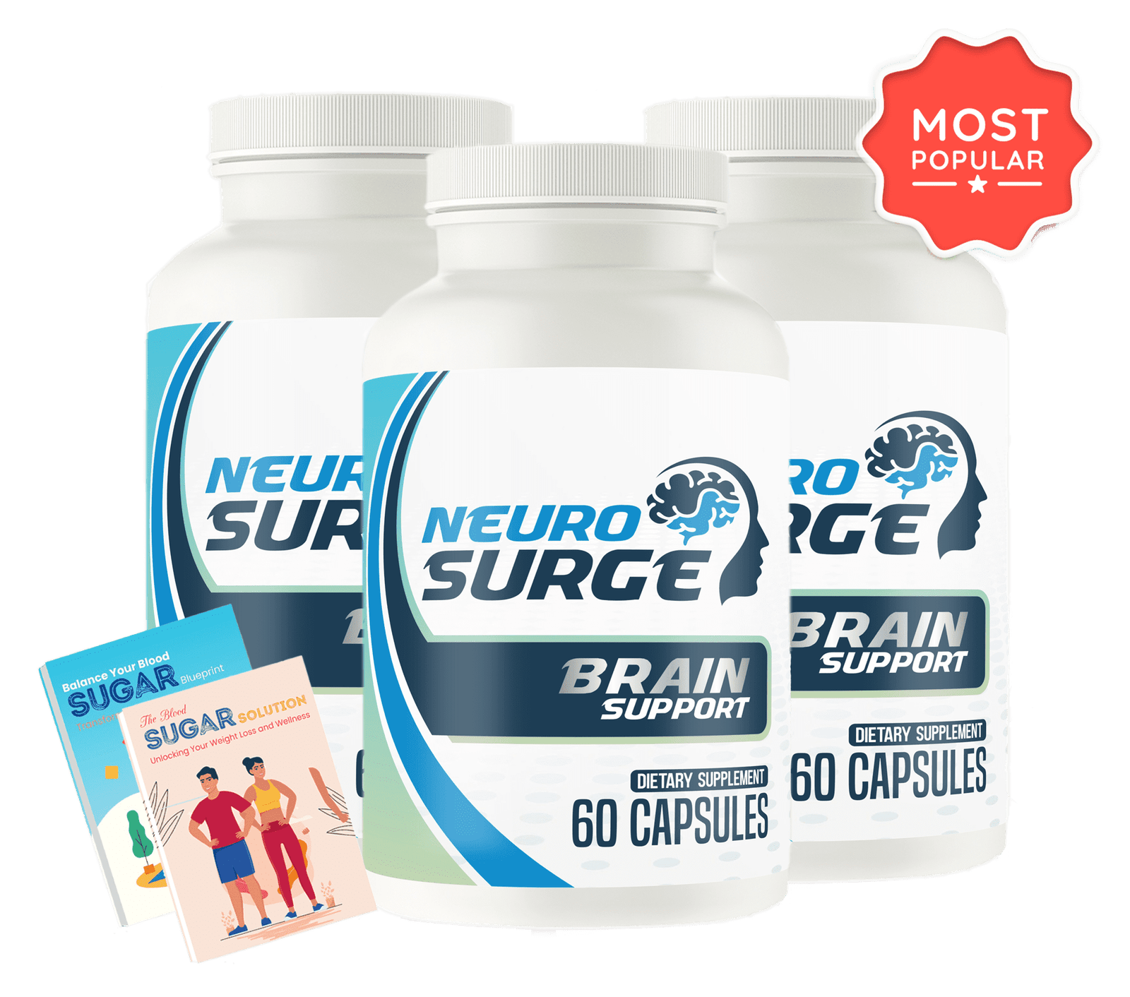 Neuro Surge 3 bottles with 2 digital books and banner